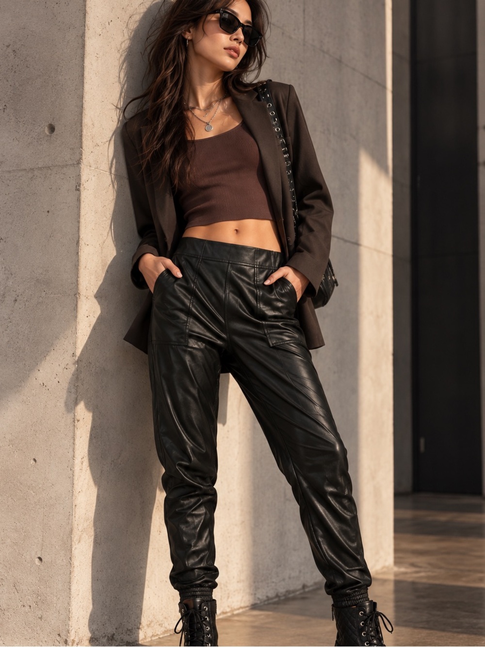 Spanx Black Faux Leather High Waist Pull On Trouser Joggers Size Small K-Pop
